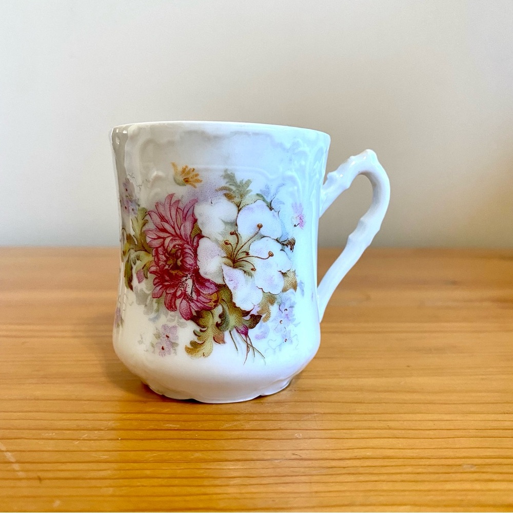 Antique 1890s porcelain tea cup floral flower white pink Victorian era